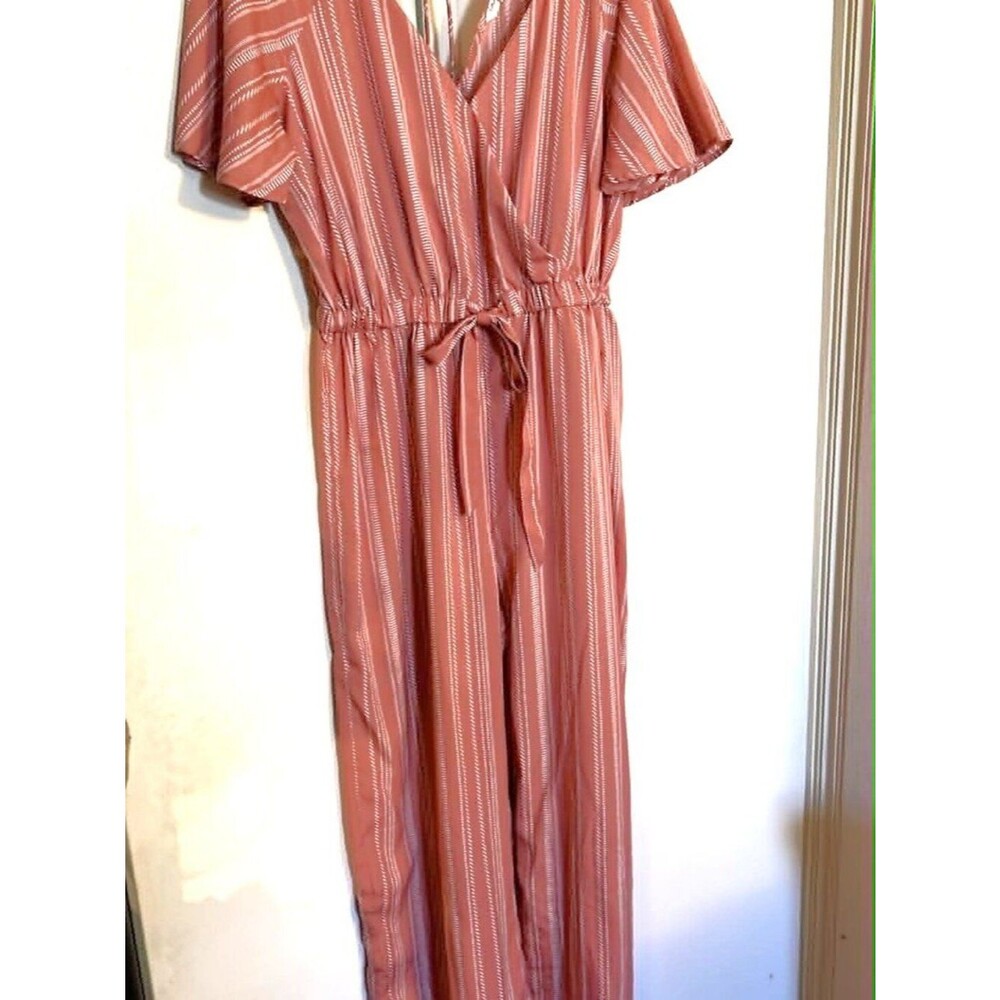 Indulge Mauve Striped Wide‑Leg Jumpsuit – Size 1X